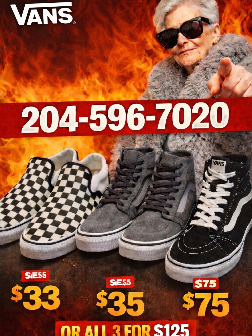 Vans Black & White Checkerboard Slip-Ons with Gray and Black High-Tops